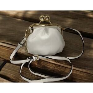 Betsey Johnson White Crossbody Kiss-Lock Frame Bag with Gold Hardware